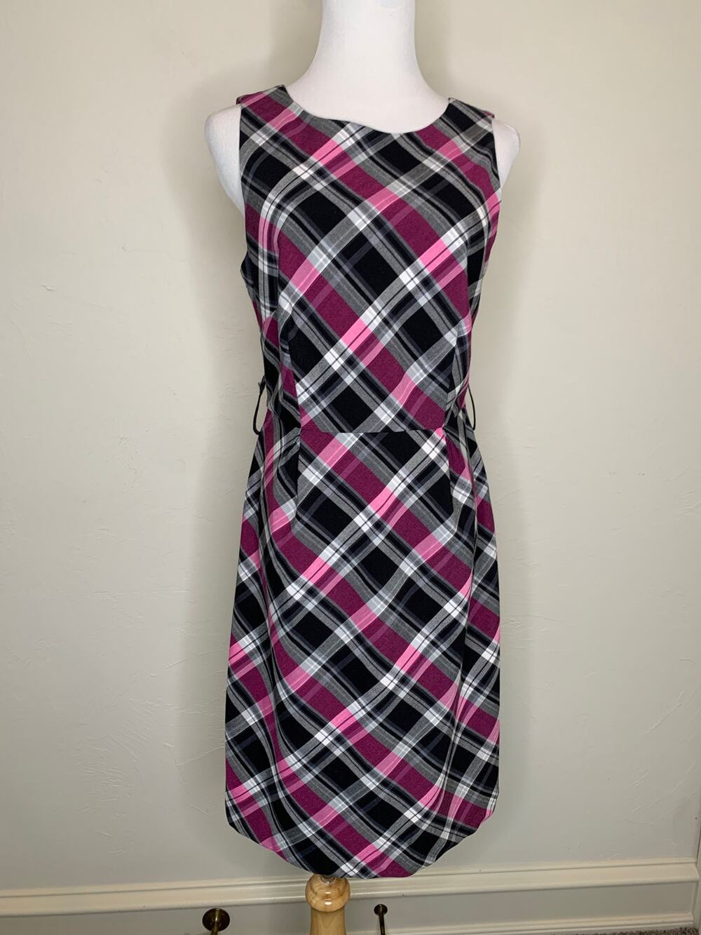 Pink Black A Line Plaid Dress Sz 7 Y2k Goth Preppy